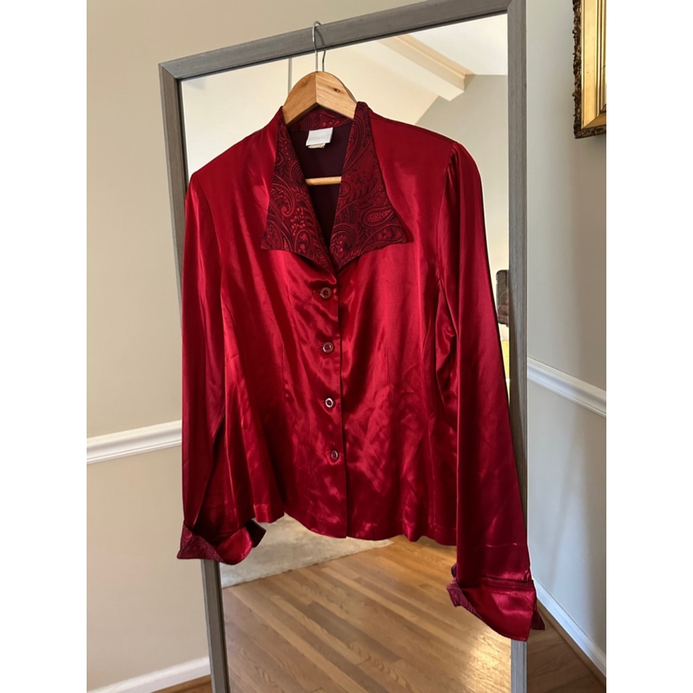 Studio S Sateen Vintage Button-Down Top Size M Red